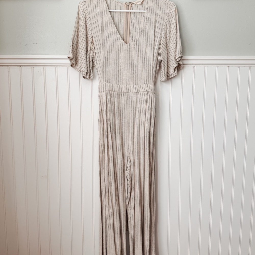 Roolee Beige Ribbed Linen Jumpsuit